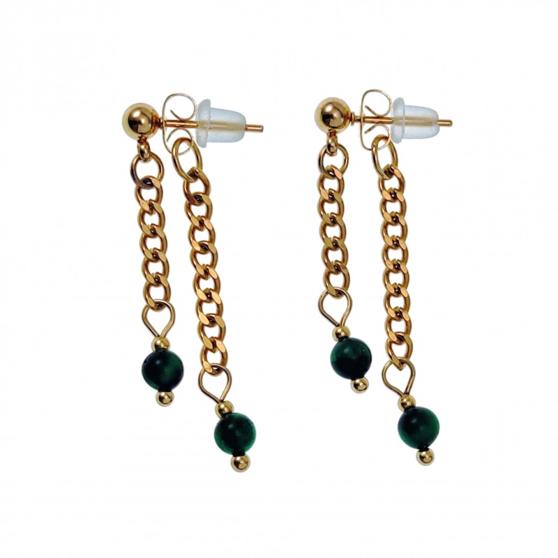 Lange Oorbellen Dames Verguld RVS Oorbellen met Schakelketting - Steen Lange Oorbellen Dames Verguld RVS Oorbellen met Schakelketting - Steen