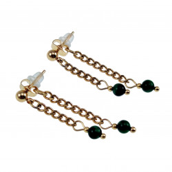Lange Oorbellen Dames Verguld RVS Oorbellen met Schakelketting - Steen