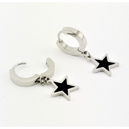 Titanium RVS Oorringen met Zwarte Ster Hanger