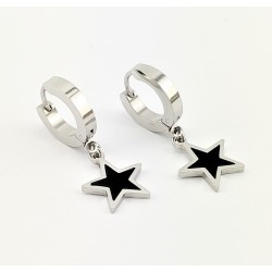 RVS Oorringen met Zwarte Ster Hanger