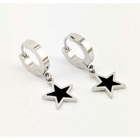 Titanium RVS Oorringen met Zwarte Ster Hanger