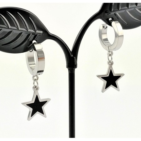 Titanium RVS Oorringen met Zwarte Ster Hanger