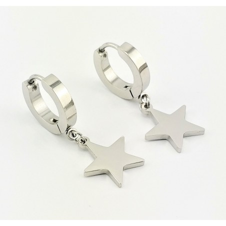 Titanium RVS Oorringen met Zwarte Ster Hanger