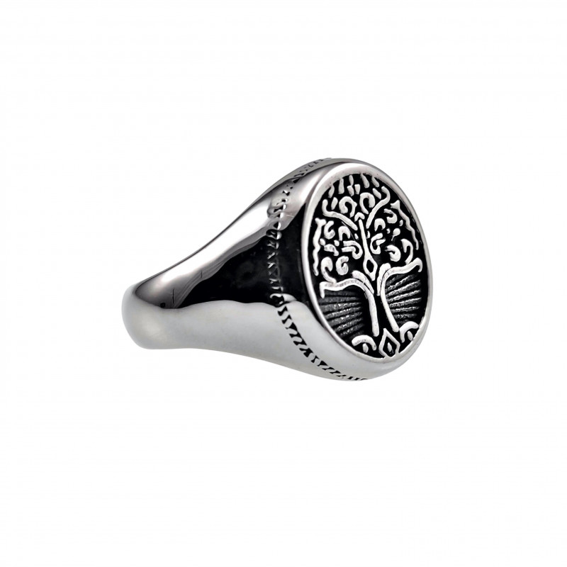 Zegelring Unisex - Gepolijst RVS - Ovale Ring met Levensboom Dames - Heren