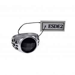 Zegelring Unisex - Gepolijst RVS - Ronde Ring met Zwarte Zirkonia