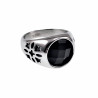 Zegelring Unisex - Gepolijst RVS - Ronde Ring met Zwarte Zirkonia