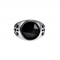 Zegelring Unisex - Gepolijst RVS - Ronde Ring met Zwarte Zirkonia