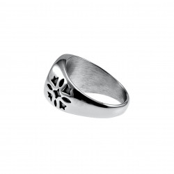 Zegelring Unisex - Gepolijst RVS - Ronde Ring met Zwarte Zirkonia
