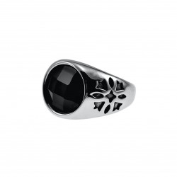 Zegelring Unisex - Gepolijst RVS - Ronde Ring met Zwarte Zirkonia