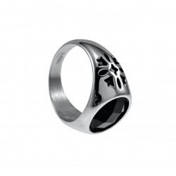 Zegelring Unisex - Gepolijst RVS - Ronde Ring met Zwarte Zirkonia