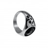 Zegelring Unisex - Gepolijst RVS - Ronde Ring met Zwarte Zirkonia