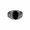 Zegelring Unisex - Gepolijst RVS - Ovale Design Ring met Zwarte Steen