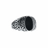 Zegelring Unisex - Gepolijst RVS - Ovale Design Ring met Zwarte Steen