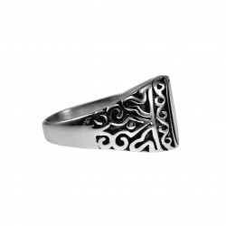Zegelring Unisex - Gepolijst RVS - Ovale Design Ring met Zwarte Steen