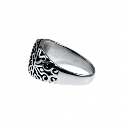 Zegelring Unisex - Gepolijst RVS - Ovale Design Ring met Zwarte Steen