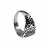 Zegelring Unisex - Gepolijst RVS - Ovale Design Ring met Zwarte Steen
