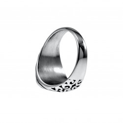 Zegelring Unisex - Gepolijst RVS - Ovale Design Ring met Zwarte Steen
