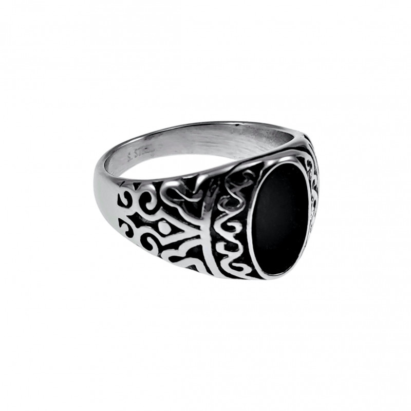 Zegelring Unisex - Gepolijst RVS - Ovale Design Ring met Zwarte Steen Zegelring Unisex - Gepolijst RVS - Ovale Design Ring met Zwarte Steen
