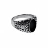 Zegelring Unisex - Gepolijst RVS - Ovale Design Ring met Zwarte Steen