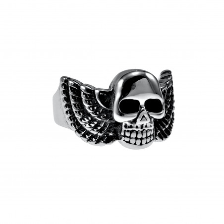Ring Unisex - Gepolijst RVS - Schedelkop Ring met Engelenvleugels