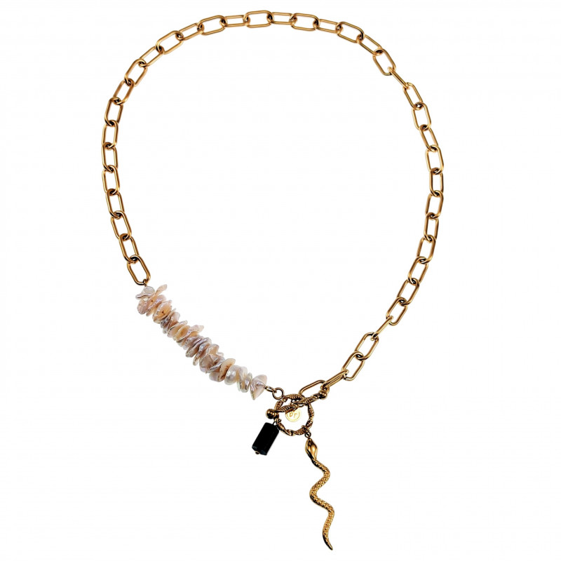 Dottilove Ovale Schakelketting met Slangenhanger - 14k Goud RVS Dottilove Ovale Schakelketting met Slangenhanger - 14k Goud RVS
