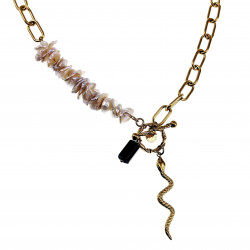 Dottilove Ovale Schakelketting met Slangenhanger - 14k Goud RVS