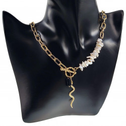 Dottilove Ovale Schakelketting met Slangenhanger - 14k Goud RVS