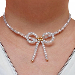 Verstelbaar Schelpparels-Kristal Ketting met Strik Dames Verguld RVS