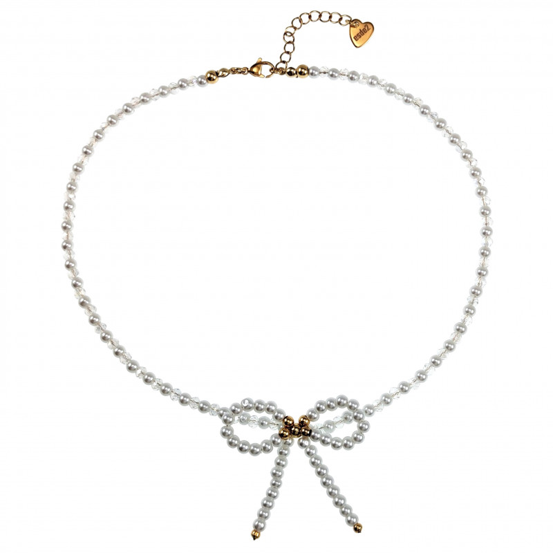 Verstelbaar Schelpparels-Kristal Ketting met Strik Dames Verguld RVS Verstelbaar Schelpparels-Kristal Ketting met Strik Dames Verguld RVS