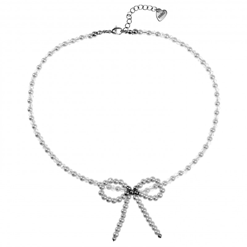 Verstelbaar Schelpparels-Kristal Ketting met Strik Dames - RVS Collier Verstelbaar Schelpparels-Kristal Ketting met Strik Dames - RVS Collier