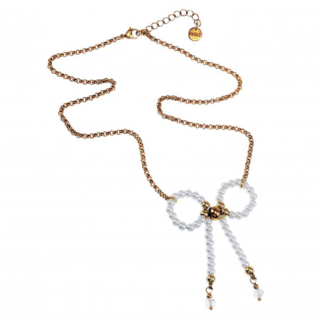 Verstelbaar Ketting met Witte Schelpparels Strik Dames - Verguld RVS