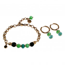 Armband Dames Verguld RVS Ronde Schakelarmband met Groenen Kristallen