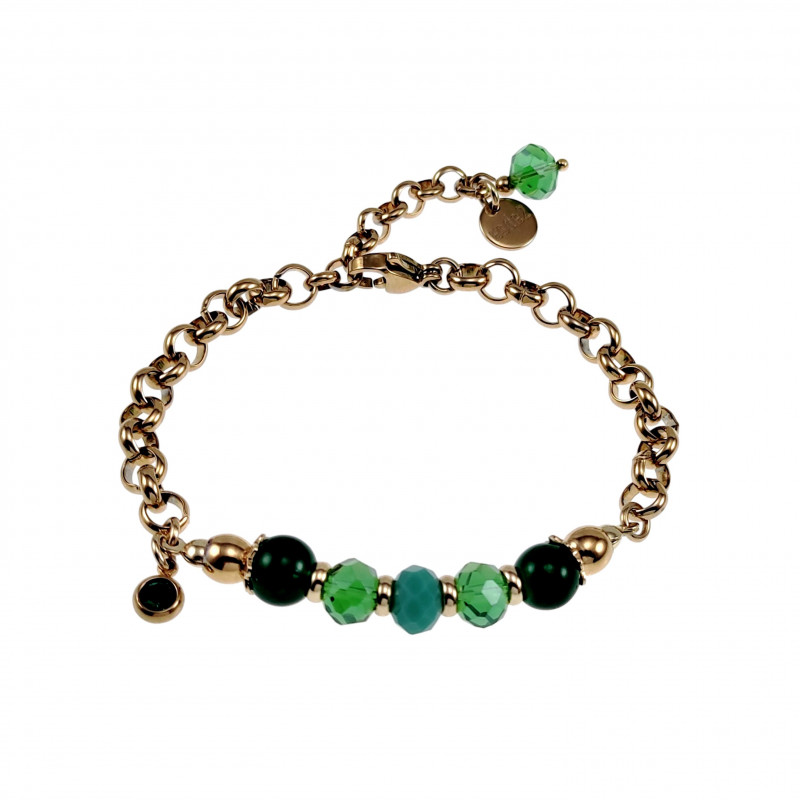 Armband Dames Verguld RVS Ronde Schakelarmband met Groenen Kristallen Armband Dames Verguld RVS Ronde Schakelarmband met Groenen Kristallen