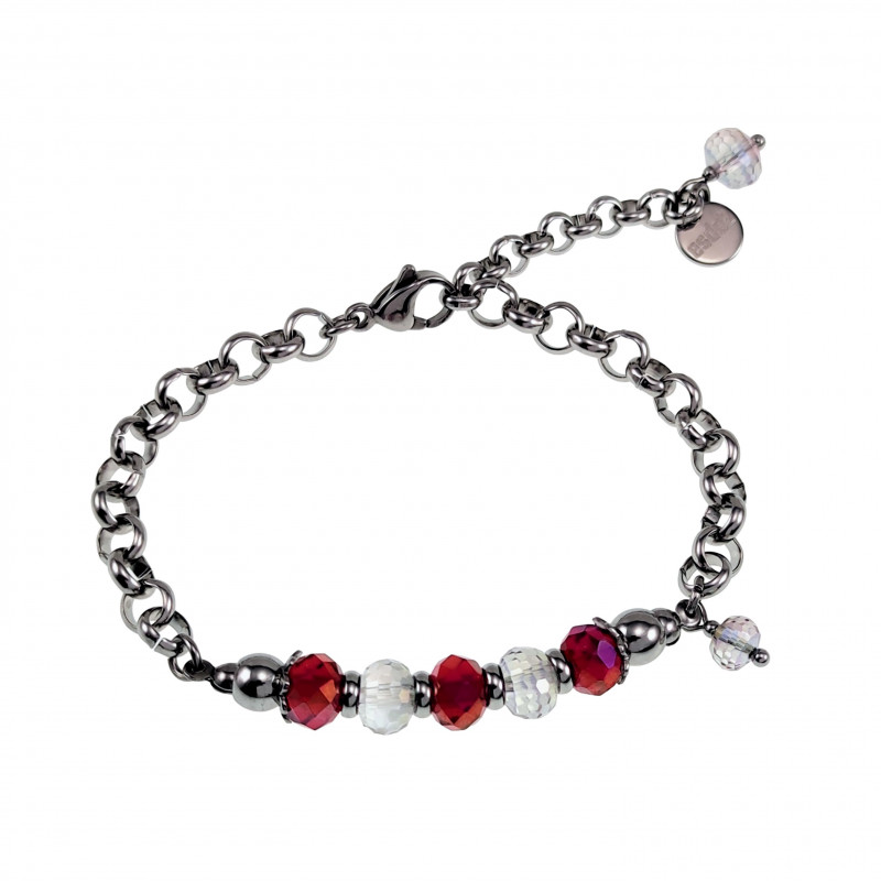 Armband Dames RVS Ronde Schakelarmband met Donkerrood Kristallen Armband Dames RVS Ronde Schakelarmband met Donkerrood Kristallen