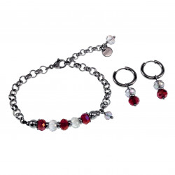 Armband Dames RVS Ronde Schakelarmband met Donkerrood Kristallen