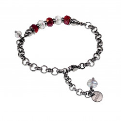 Armband Dames RVS Ronde Schakelarmband met Donkerrood Kristallen