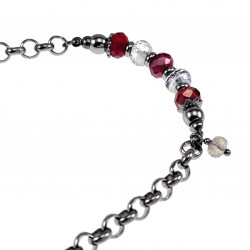 Armband Dames RVS Ronde Schakelarmband met Donkerrood Kristallen