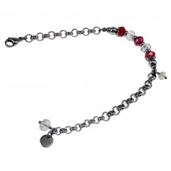 Armband Dames RVS Ronde Schakelarmband met Donkerrood Kristallen