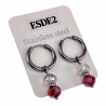 ∅18mm RVS Oorringen met Donkerrod Gefacetteerde Kristalkrallen Hanger