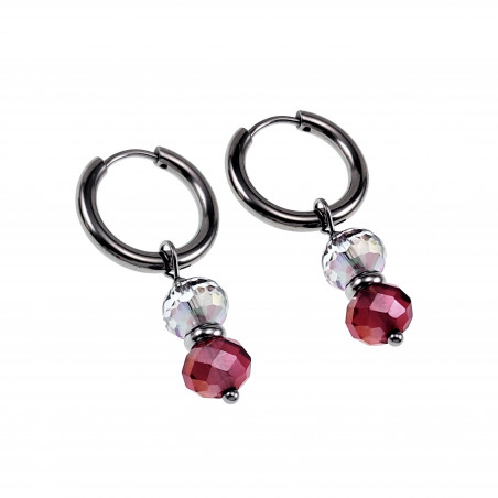 ∅18mm RVS Oorringen met Donkerrod Gefacetteerde Kristalkrallen Hanger
