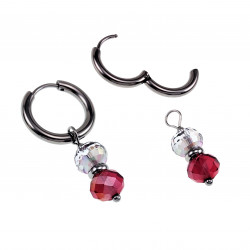 ∅18mm RVS Oorringen met Donkerrod Gefacetteerde Kristalkrallen Hanger