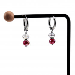 ∅18mm RVS Oorringen met Donkerrod Gefacetteerde Kristalkrallen Hanger