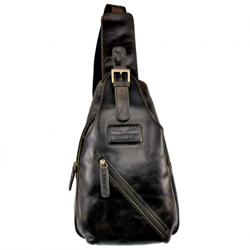 Hunters Crossbodytas Unisex - Donker Olijfgroene Echt Leer - Halfstijve Structuur - Schoudertas - Informal Crossbody Tas