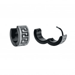 Ø13mm x 7mm Oorringen Unisex - Zwarte PVD coating en Zilverkleurig RVS - Oorbellen met Grieks Details