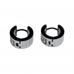 Ø13mm x 7mm Oorringen Unisex - Zwarte PVD coating en Zilverkleurig RVS - Oorbellen met Grieks Details