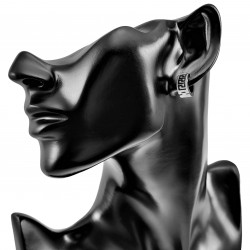 Ø13mm x 7mm Oorringen Unisex - Zwarte PVD coating en Zilverkleurig RVS - Oorbellen met Grieks Details