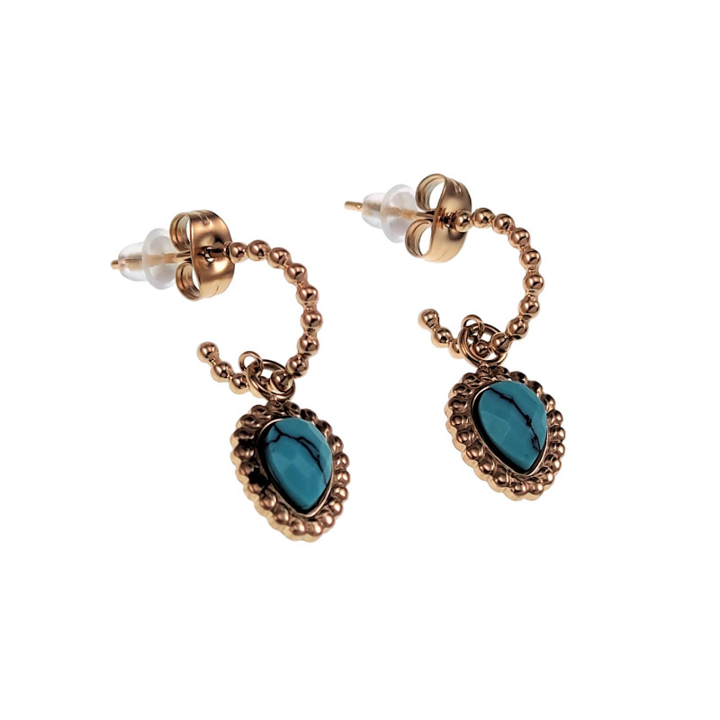 14K Geel Goud Plated RVS - Open Oorringen met Turquoise Hanger 14K Geel Goud Plated RVS - Open Oorringen met Turquoise Hanger