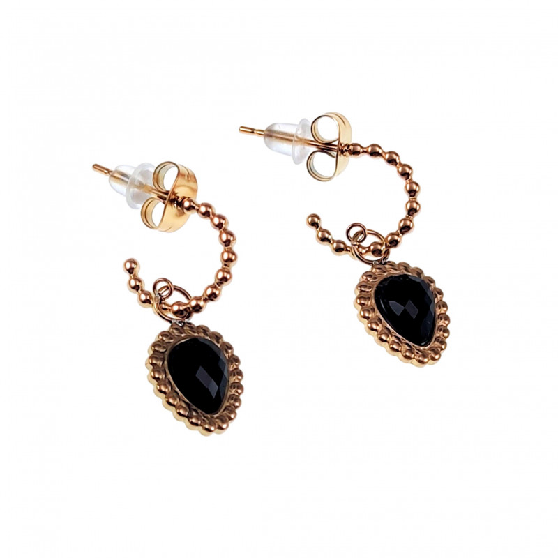 Dottilove Dames Oorbellen Oorringen met Zwarte Hanger RVS Gold Plated