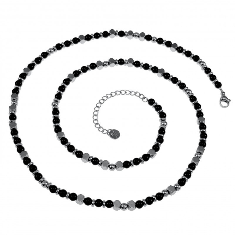 57cm tot 62cm Onyx Kralenketting Heren - Verstelbaar - RVS Halsketting 57cm tot 62cm Onyx Kralenketting Heren - Verstelbaar - RVS Halsketting