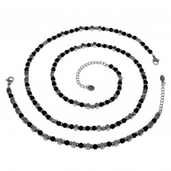 57cm tot 62cm Onyx Kralenketting Heren - Verstelbaar - RVS Halsketting